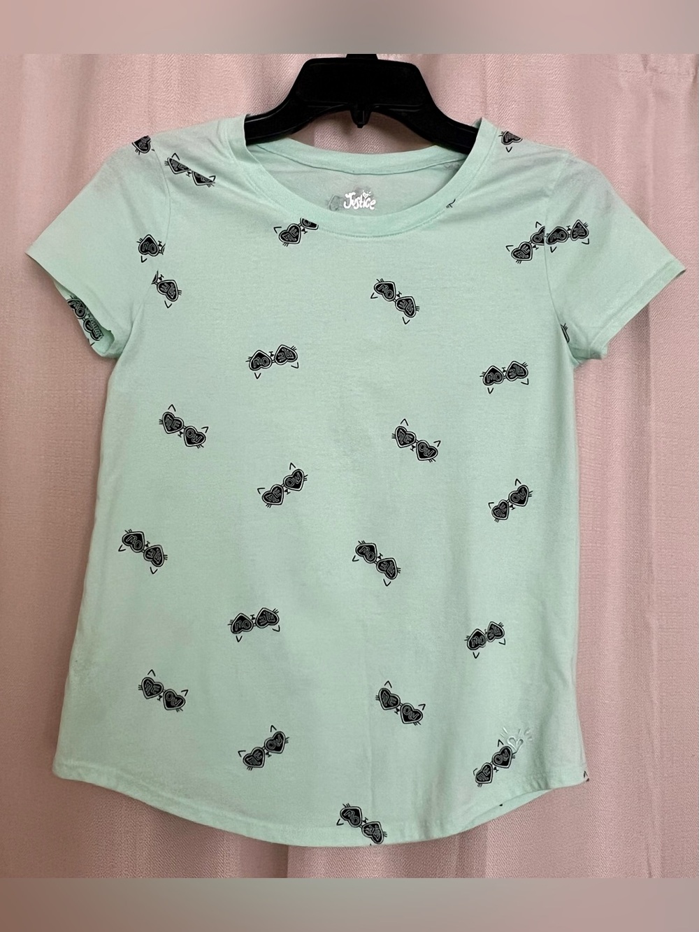 Justice Girls 14/16 Mint Green Meow Cat Sunglasses Print T-Shirt
